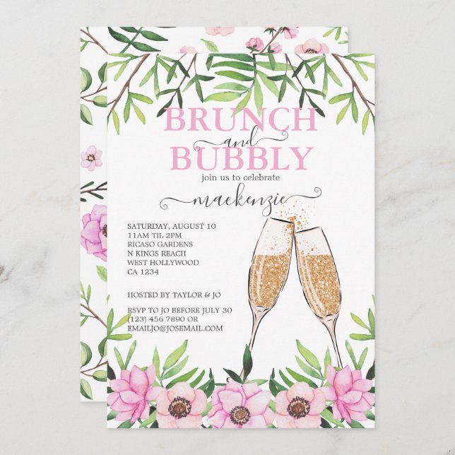 Convite Brunch e Chá de panela de espuma personalizados (Frente/Verso)