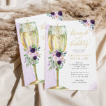 Convite Brunch e Chá de panela Dourado Roxo<br><div class="desc">Este bonito design apresenta um buquê floral em tons de roxo e um copo de champanhe de aquarela. Preencha suas informações sobre o modelo. Use o recurso "personalizar" para alterar as fontes ou o layout.</div>