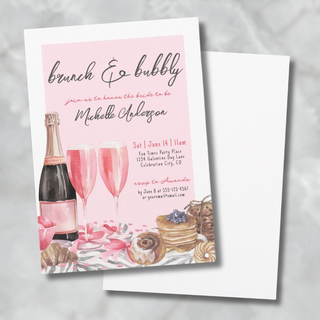 Convite Brunch e Champanhe Brunch Festa de Noivado (Brunch And Bubbly Champagne Bridal Shower Invitation)