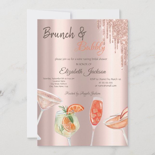 Convite Brunch e Drinks Espumantes Glitter Drips Coquetéis (Frente)