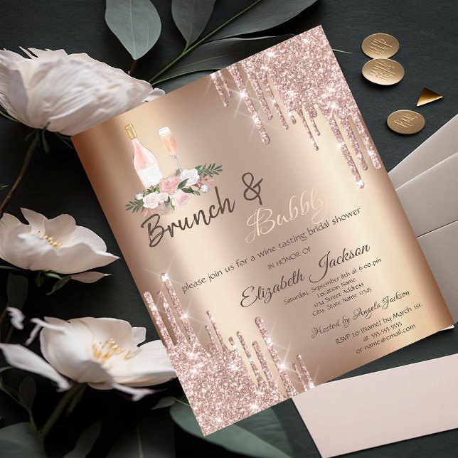 Convite Brunch e Espuma do Chá de Bebê com Brilho Chic e G (Criador carregado)