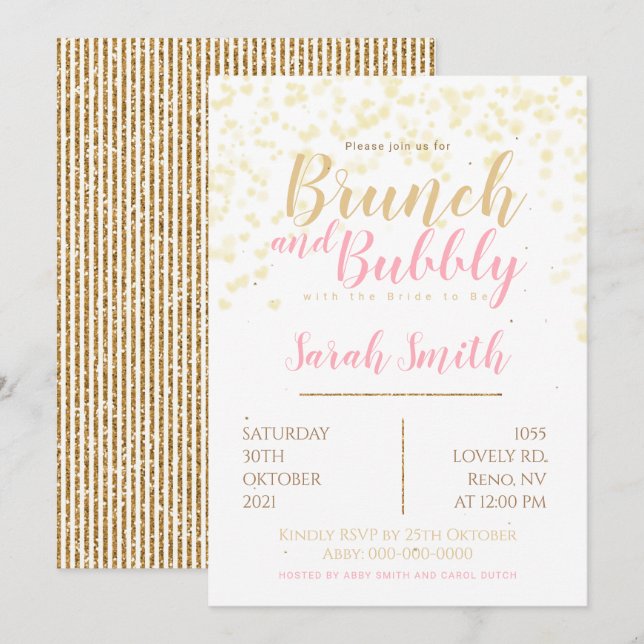 Convite Brunch e Espumante bolha dourada (Frente/Verso)