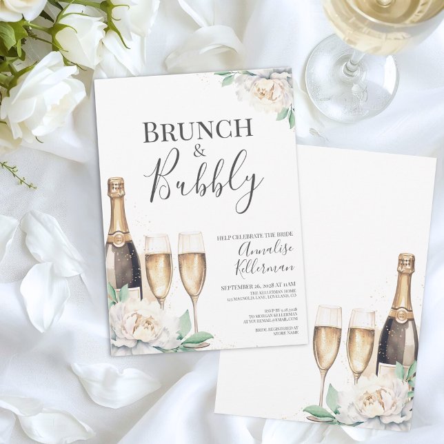 Convite Brunch e Espumante Chá de Noiva (Brunch And Bubbly Floral Bridal Shower Invitation)