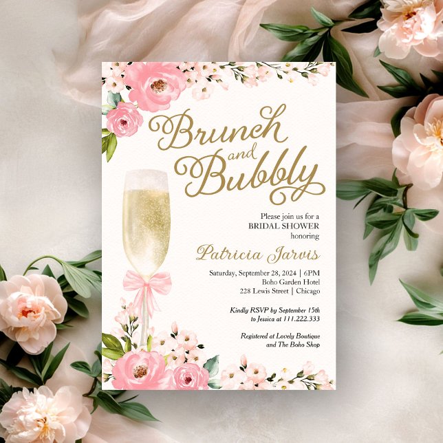 Convite Brunch E Espumante Chá de Noiva Dourado Rosa Flora (Criador carregado)