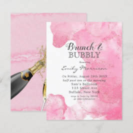 Convite Brunch e Invivit De Borracha Rosa e Dourado