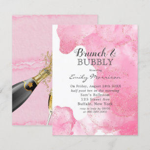 Convite Brunch e Invivit De Borracha Rosa e Dourado