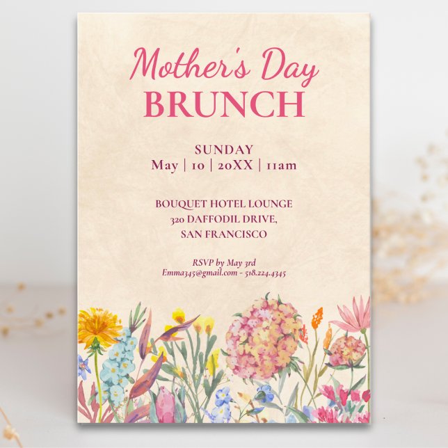 Convite Brunch Elegante de Dia das Mães com Flores (Criador carregado)