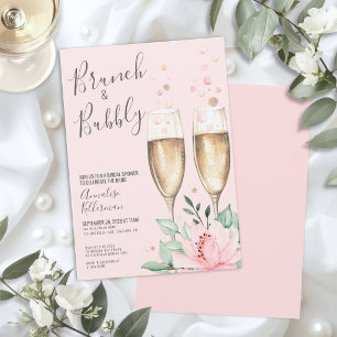 Convite Brunch Espumante Bege Rosado Floral Chá de Bebê de