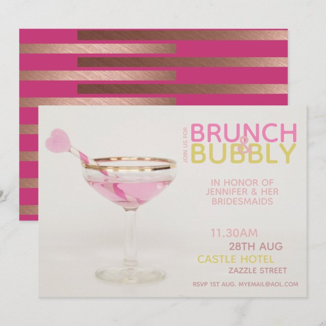 Convite BRUNCH ESPUMANTE Coquetel para Almoço de Bridesmai (Frente/Verso)