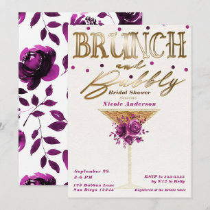 Convite Brunch Espumante Vinho Rosé Dourado Floral Chá de