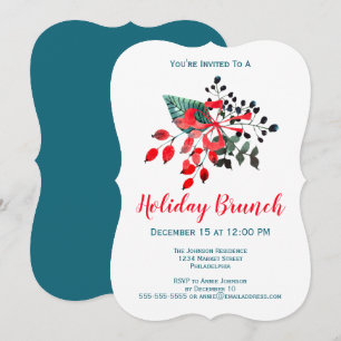 Convite Brunch Event Winter Florals & Berries Red and Teal