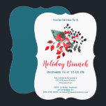 Convite Brunch Event Winter Florals & Berries Red and Teal<br><div class="desc">Seus hóspedes vão adorar este convite maravilhoso e único com um buquê de aquarela de flores vermelhas sazonais e bagas lacrimogêneas e folhagem amadas com um arco vermelho. Você pode personalizar o tipo de evento (brunch, luncheon, chá ou festa de aniversário, etc.), assim como outros detalhes do evento.</div>