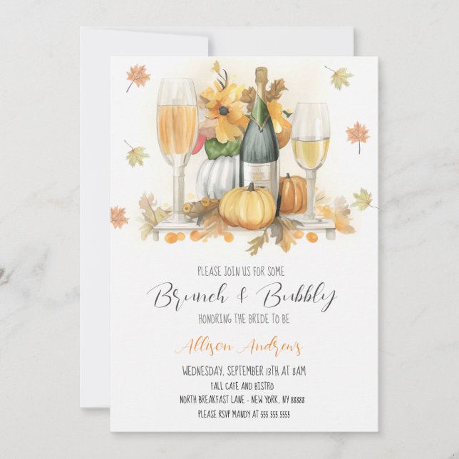 Convite Brunch Fall Invitation, Brunch e Bubble (Frente)