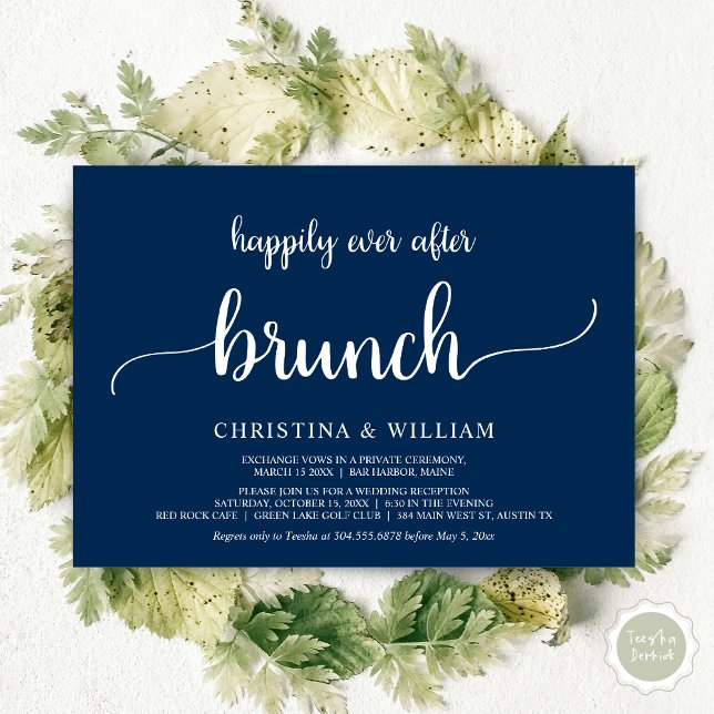 Convite Brunch Felizes para Sempre, Casamento às Pressas,  (Happily ever after brunch, Modern wedding, invitation card, PDF, in Navy Blue)