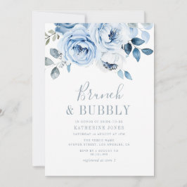 Convite brunch floral azul empoeirado e espumante