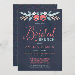 Convite Brunch Floral Bridal Chalkboard Bluish