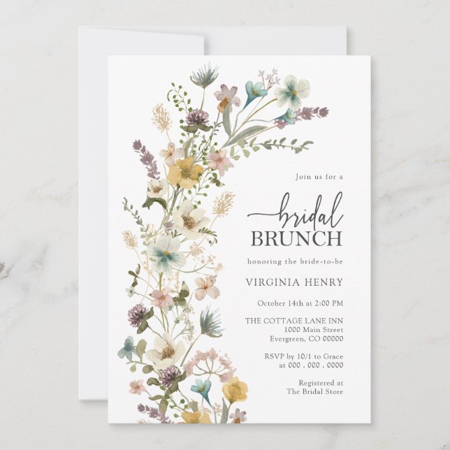 Convite Brunch Floral Bridal Elegante (Frente)