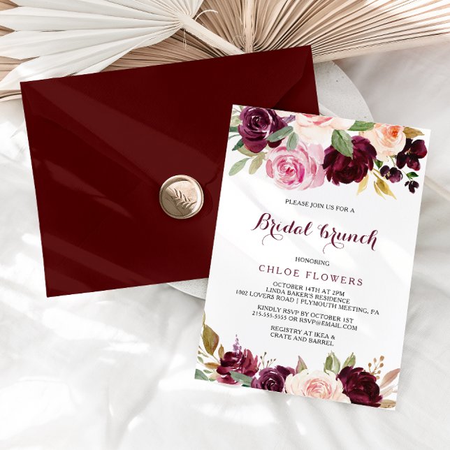 Convite Brunch Floral Bridal Verde Blush Burgundy (Criador carregado)
