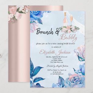 Convite Brunch Floral & Brinde Azul no Chá de Noiva