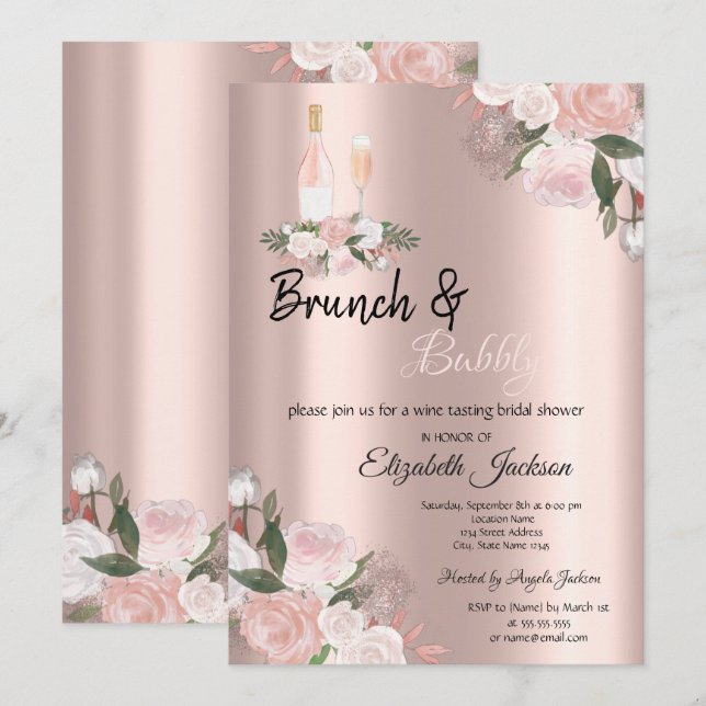 Convite Brunch Floral & Chá de Noiva com Espumante (Frente/Verso)