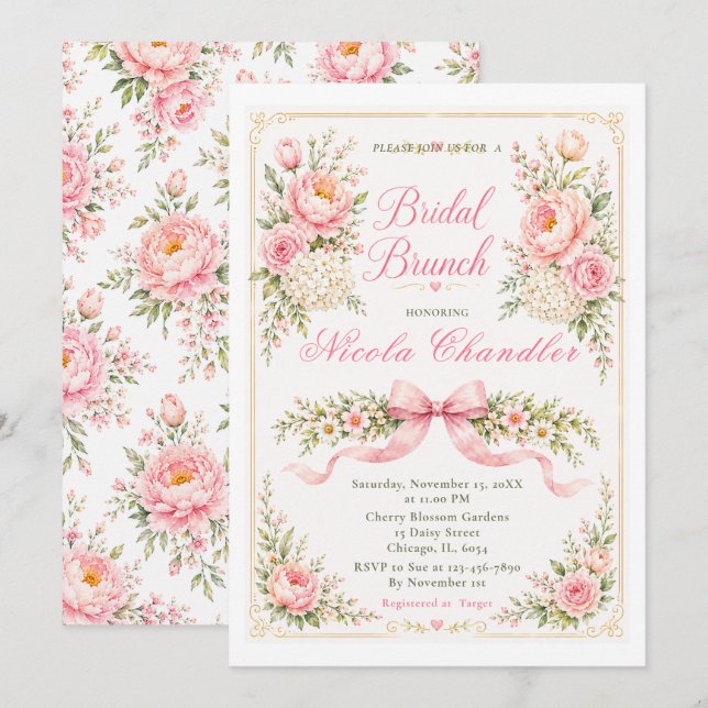 Convite Brunch Floral de Noiva (Frente/Verso)