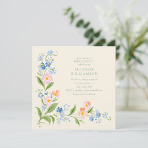 Convite Brunch Floral de Noiva com Aquarela de Flores Silv