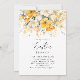 Convite Brunch Floral de Páscoa com Amarelo Moderno da Pri