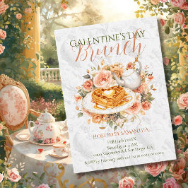 Convite Brunch Floral Elegância Galentine Chá Waffle Rococ