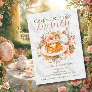 Convite Brunch Floral Elegância Galentine Chá Waffle Rococ