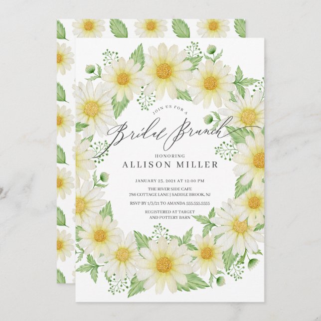 Convite Brunch Floral Floral Floral Fresco de Aquarela Fre (Frente/Verso)