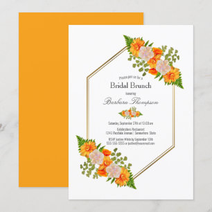 Convite Brunch Floral Floral Laranja Dourado Geométrico