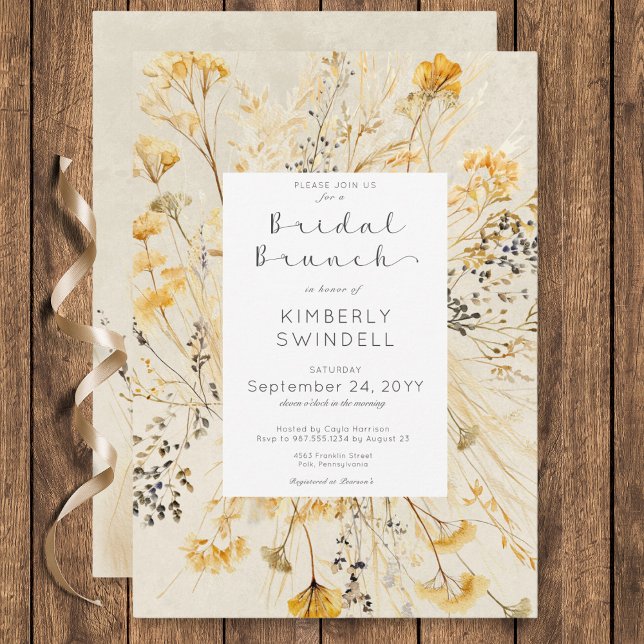 Convite Brunch Floral Frame Bridal (Rustic Fall Fields Floral Frame Bridal Brunch Invitation)