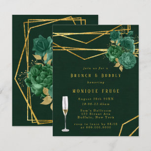 Convite Brunch Floral Geométrico Verde e Dourado