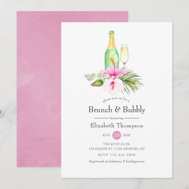 Convite Brunch Floral Tropical e Churrasco de Noiva com Es (Frente/Verso)