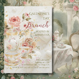 Convite Brunch Galentine de Chá Floral Rococó Pastéis Suav