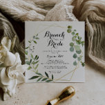 Convite Brunch geométrico Dourado com o Chá<br><div class="desc">Este brunch geométrico de ouro com o convite ao chá da noiva é perfeito para um chá de casamento tropical. A design apresenta lindas folhas verdes pintadas à mão,  enfeitando um quadro geométrico dourado.</div>