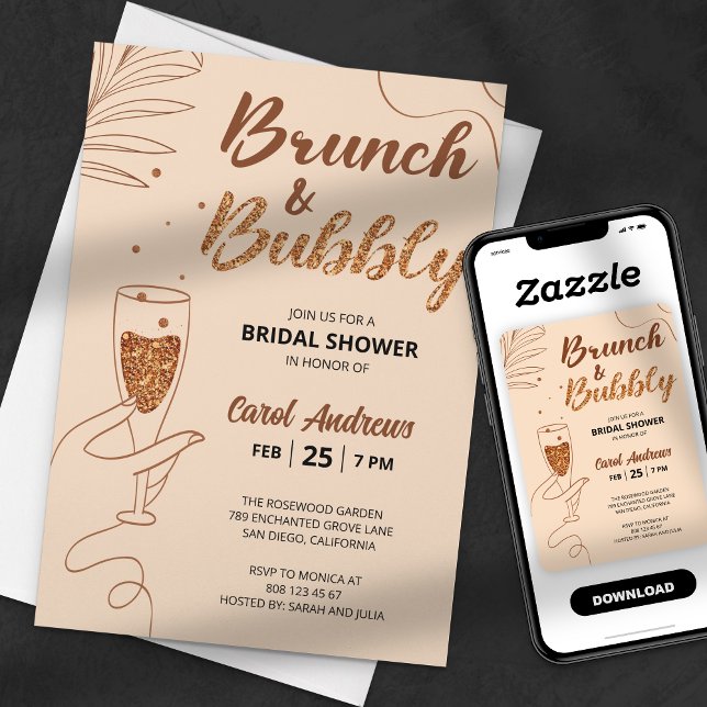 Convite Brunch Glamouroso & Chás de Noiva Espumantes (Criador carregado)