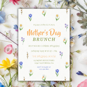 Convite Brunch minimalista de Dia das Mães com flores silv