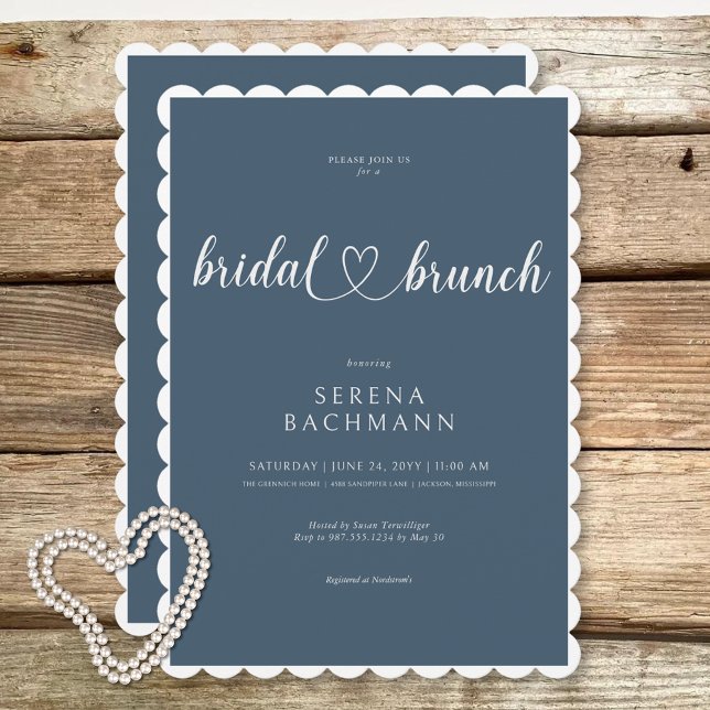 Convite Brunch Mínimo Azul Romântico Moderno (Modern Romantic Minimal Blue Bridal Brunch Invitation)
