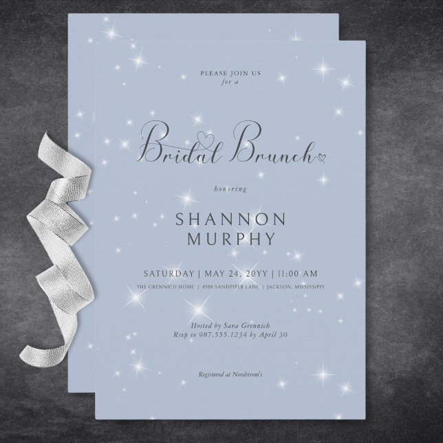 Convite Brunch Mínimo de Brida de Faísca Azul Moderno (Modern Minimal Blue Sparkle Bridal Brunch Invitation)