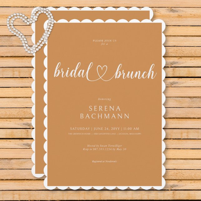 Convite Brunch Mínimo de Ferrugem Romântico Moderno (Modern Romantic Minimal Rust Bridal Brunch Invitation)