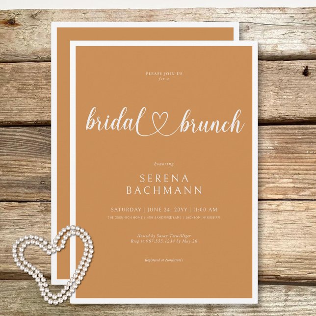 Convite Brunch Mínimo de Ferrugem Romântico Moderno (Modern Romantic Minimal Rust Bridal Brunch Invitation)