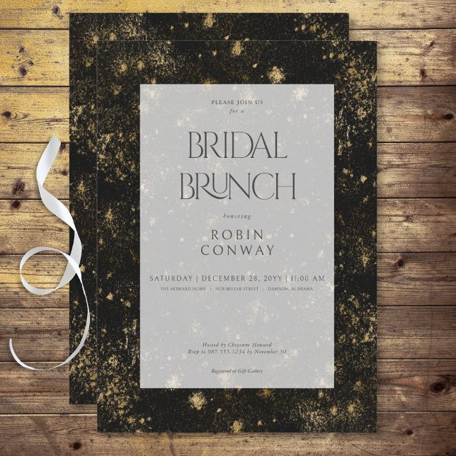 Convite Brunch Mínimo Dourado e Preto Mínimo Moderno (Modern Minimal Black & Gold Glitter Bridal Brunch Invitation)