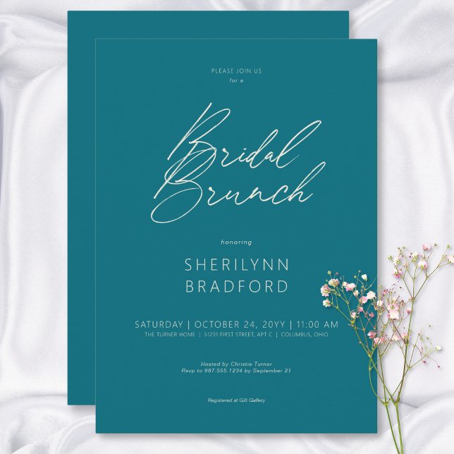 Convite Brunch Mínimo Moderno de Bridal Teal (Modern Minimal Teal Bridal Brunch Invitation)