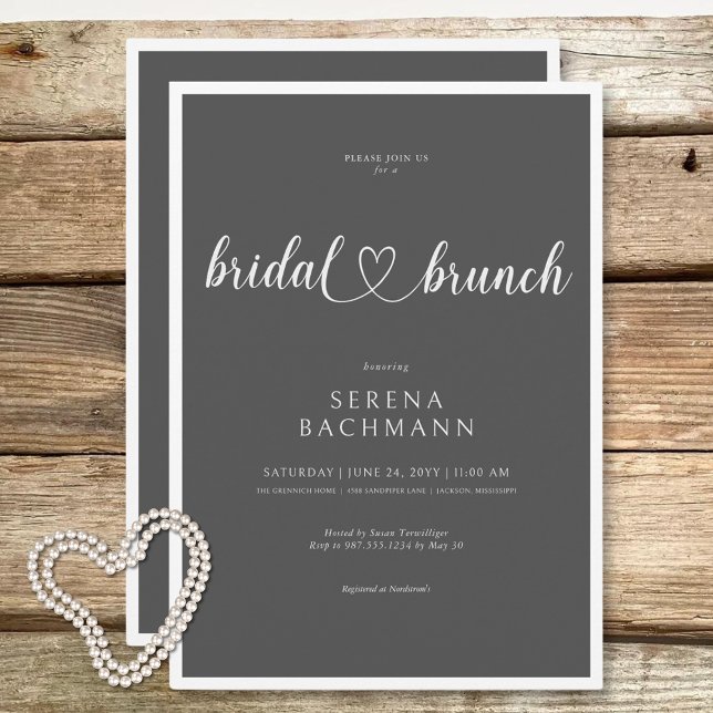 Convite Brunch Mínimo Moderno de Cinzas Romântica (Modern Romantic Minimal Gray Bridal Brunch Invitation)