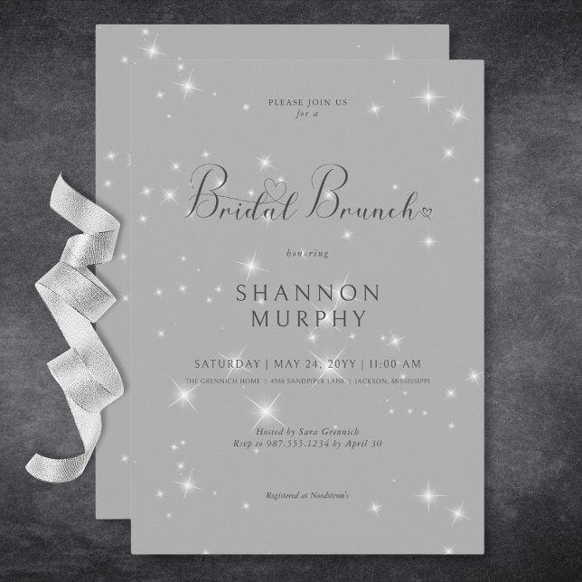Convite Brunch Mínimo Moderno de Peixe-Peça de Cinza (Modern Minimal Gray Sparkle Bridal Brunch Invitation)
