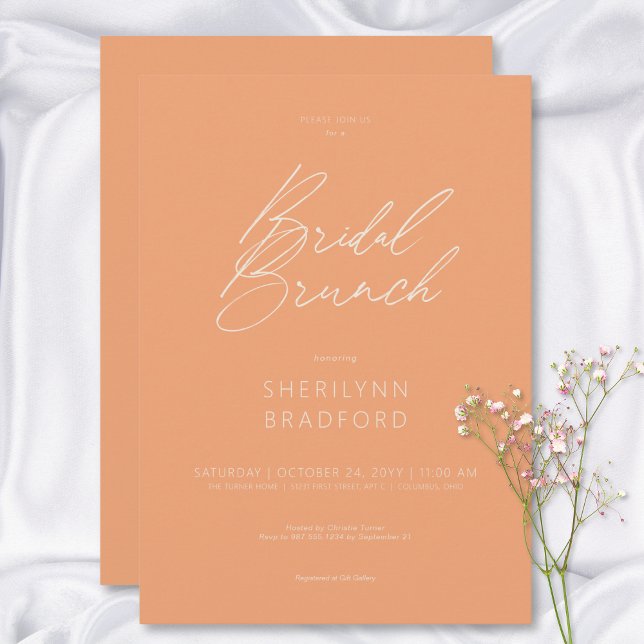 Convite Brunch Mínimo Moderno Peach Bridal (Modern Minimal Peach Bridal Brunch Invitation)