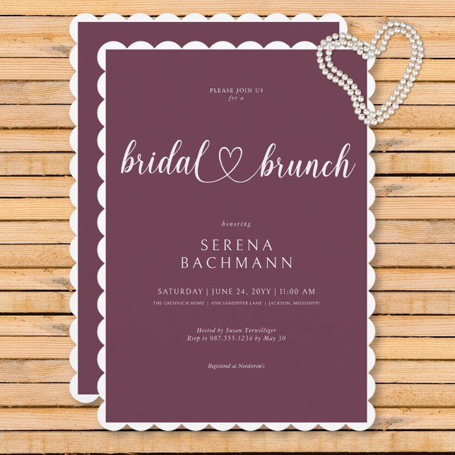 Convite Brunch Mínimo Romântico Moderno Bridal Bridal (Modern Romantic Minimal Burgundy Bridal Brunch Invitation)