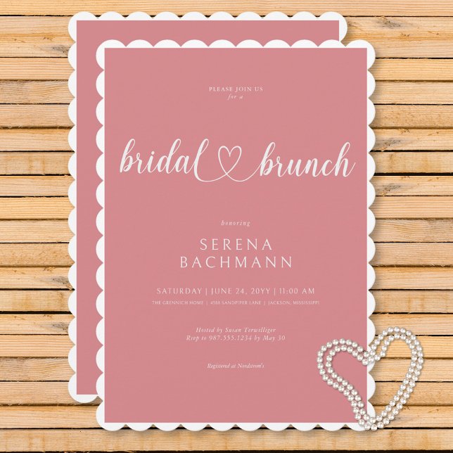 Convite Brunch Mínimo Rosa Romântico Moderno (Modern Romantic Minimal Pink Bridal Brunch Invitation)