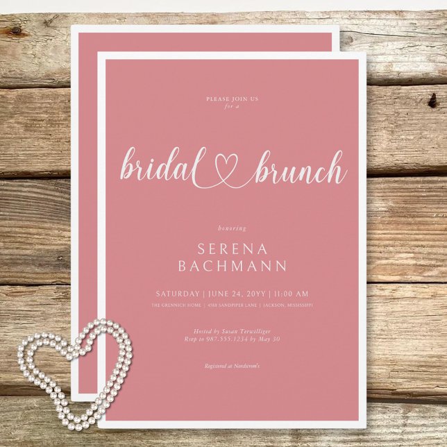 Convite Brunch Mínimo Rosa Romântico Moderno (Modern Romantic Minimal Pink Bridal Brunch Invitation)